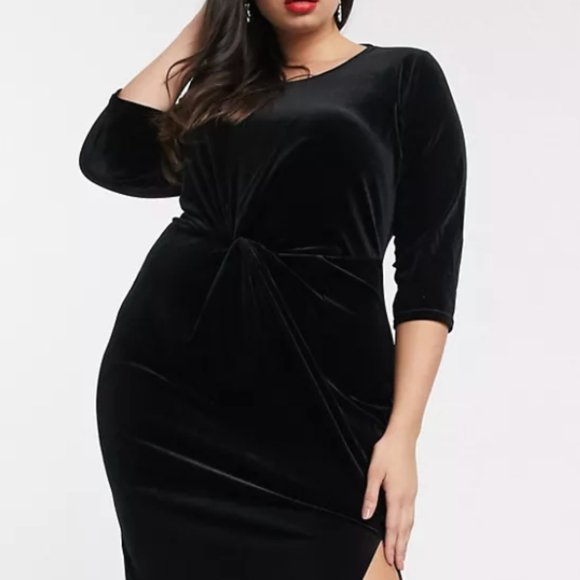 Simply Be Twist Front Velour Midi dress in Black - Picture 1 of 6